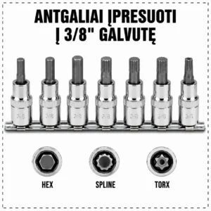 Antgaliai įpresuoti į 3/8" galvutę