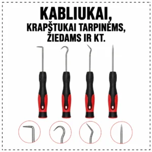 Hooks, pins for gaskets, rings, etc.